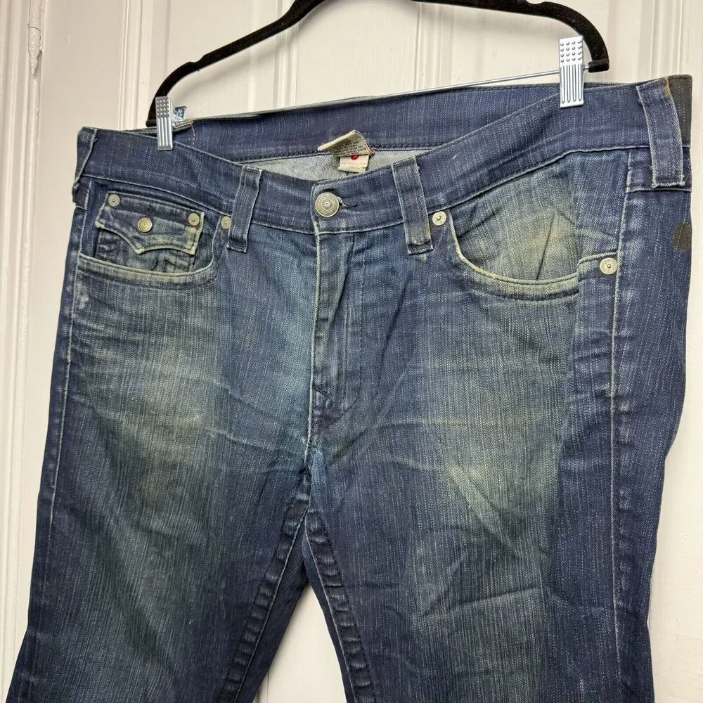 True Religion Jeans Mens 44x35 Ricky Blue Denim Made in USA Y2K *Flawed VTG